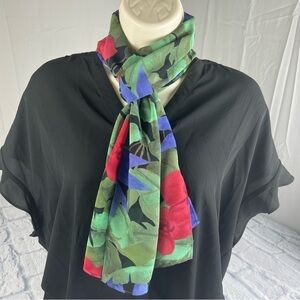 Floral scarf, violet scarf, violet red & green scarf, garden scarf, luxury scarf